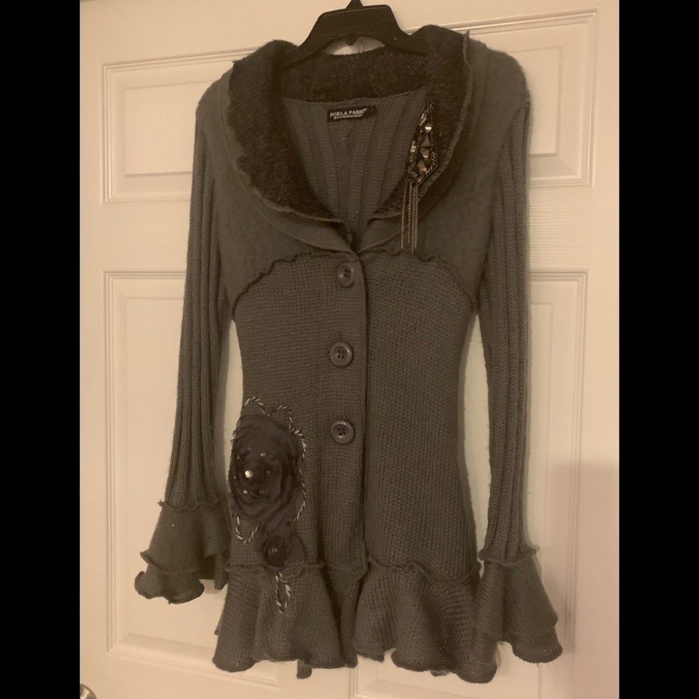 Beautiful sweater!  Brand name is Forla Paris!